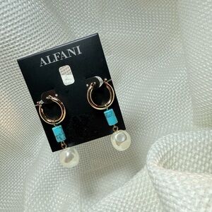 Alfani Gold Hoops with Turquoise and Pearl Accents